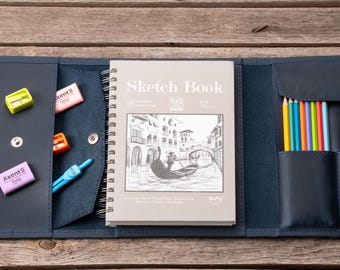 Leather paint brush case, personalized sketchbook cover, gifts for painters, leather pencil roll, custom notebook cover, sketchbook kit