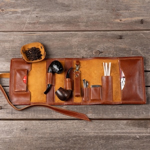 Leather Pipe Case - Personalized Pipe Bag, Tobacco Pouch, Gifts for Pipe Smokers, Handmade Leather Pipe  Roll