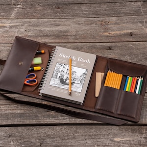 Leather Sketchbook Cover 5.5" x 8.5" - Personalized Brown Leather Cover for Drawing Sketchbook, Custom Sketch Pad Cover, Christmas gifts