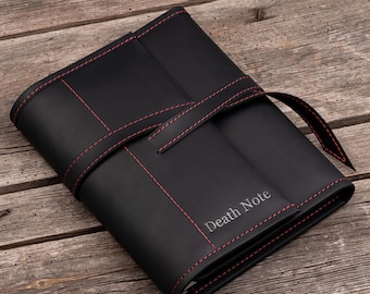 Handmade Black Leather Sketchbook Cover: A5 Refillable Notebook with Red Stitching