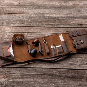 Portapipa in pelle personalizzato, custodia per pipa marrone, astuccio per tabacco, porta pipa da viaggio, custodia per set di fumatori di pipa, regali di anniversario per uomo