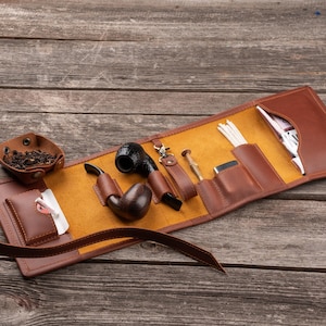 Leather Pipe Case – Tobacco Pipe Pouch, Personalized Pipes Bag Gift - Made to Order