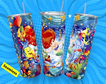 Envoltura para vasos de La Sirenita: Diseño sin costuras, recto y cónico (Descarga digital)