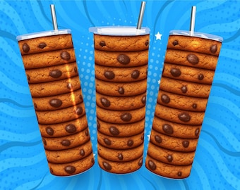 Envoltura para vaso de galletas con chispas de chocolate: Diseño de sublimación para vaso delgado de 20 oz (descarga digital)