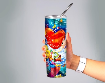 Vaso delgado personalizado de La Sirenita de 20 oz con nombre personalizado