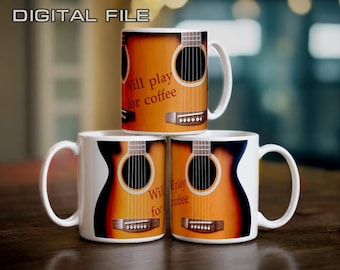 Archivo digital de envoltura de taza de guitarra: diseño de sublimación para taza de 330 ml