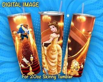 Envoltura para vaso Princesa Bella: Diseño sin costuras para vaso delgado de 20 oz (descarga digital)