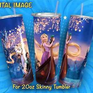 Rapunzel Princess Nahtloses Design mit bearbeitbarem Text für 20 oz Skinny Tumbler, sofortiger digitaler Download, gerader und konischer Tumbler Wrap PNG