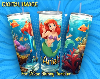 Vaso delgado de 20 oz de la Princesa Ariel, diseño de sublimación (descarga digital)