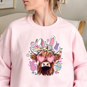 Highland Cow Easter Shirt, Easter Heifer Easter Sweatshirt, Easter Farm Animal Tee, Easter Day Gift, Highland Cow Crewneck, Easter Cute Cow