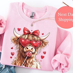 Highland Cow Valentine&#39;s Day Shirt, Heifer Valentine Shirt, Valentine&#39;s Day Gift, Western Valentine Shirt, Cow Lover Gift Sweatshirt