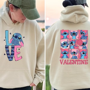 Back and Front Disney Stitch Valentine Couple Sweatshirt, Stitch Sweatshirt, Disney Sweatshirt, Stitch Lover, Valentine Cartoon Character