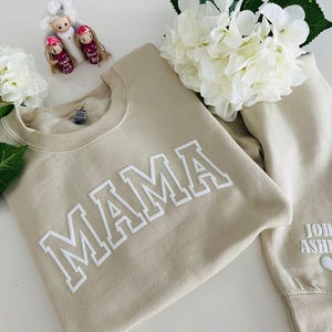 Personalized Mama Shirt with Kid Names on Sleeve, Mothers Day Gift, Birthday Gift for Mom, New Mom Gift, Minimalist Cool Mom Sweater