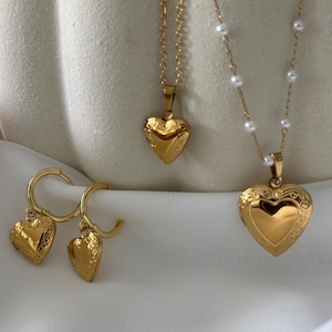 18K Gold Filled Small Big Heart Locket Necklace with photo, personalized gift, Custom photo necklace, gift for her, gift for him