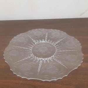 Vintage Clear Glass Dessert Plate with Floral Design
