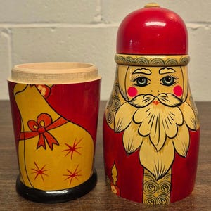 Vintage Russian Santa Claus Wooden Bottle Doll