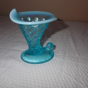 Fenton Hobnail blue opalescent candlestick holder