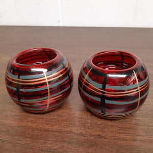 Vintage Red Glass Candle Holders - Decorative Set of 2