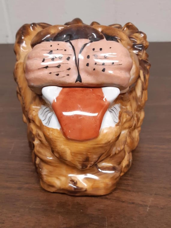 Vintage Ceramic Lion Head Cookie Jar - Etsy