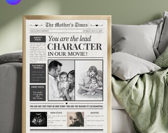 Mothers Day Newspaper Template, Custom Mom Gift, Happy Mother’s Day Personalized Newspaper, Editable Canva Template, Printable Moms Gift,