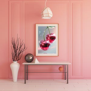 Red Disco Cherry Art Print, Disco Ball Red Cherry, Preppy Room Decor Disco Cherry Poster, Disco Ball Cherry Poster, Preppy Room Decor,