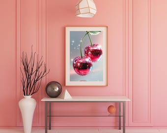 Red Disco Cherry Art Print, Disco Ball Red Cherry, Preppy Room Decor Disco Cherry Poster, Disco Ball Cherry Poster, Preppy Room Decor,