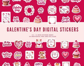 Galentines-cadeau, Galentines Day-stickers, Galentines-stickervel, Galentine-digitale sticker, Galentines-feestdecoraties,