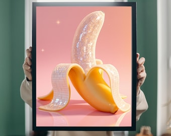 Disco Banana Art Print, Glam Disco Ball Banana, Preppy Room Decor Disco Banana Poster, Disco Ball Banana Poster, Disco Ball Fruit,
