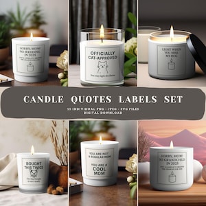 15 Candle Quotes PNG, Printable Funny Candle Labels, Funny Quote Candle Label, Sarcastic Funny Candle Quotes, Candle Labels for Cat - Dog