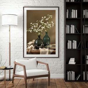 Póster de jarrón con flores, póster de jarrón floral, póster de jarrón ingenioso, impresión artística floral de jarrón elegante, póster de jarrón floral de decoración suave y serena para el hogar.