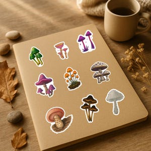 60 Mushroom Digital Sticker Sheet, Whimsical Mushroom Print, Decorative Aesthetic Journal Scrapbook Planner Sticker Bundle Set , Mushroom