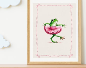 Frogful Gifts, Cute Frog Poster, Dancing Frog, Frog Danca Print, Frogs Art Poster, Ballet Lover Gift, Cute Frog Illustration,  A3 Art Print,
