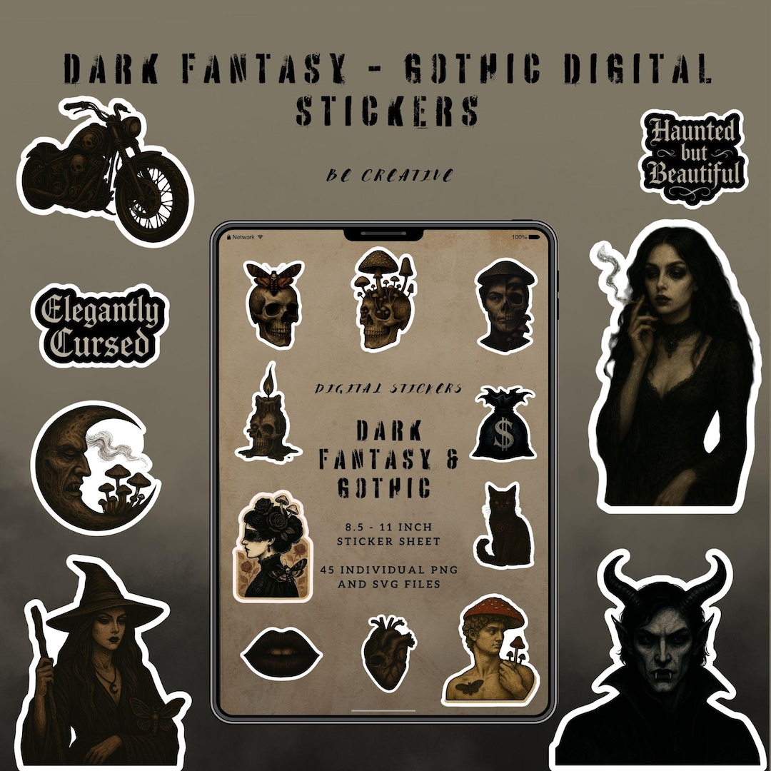 Dark Fantasy Sticker Sheet, Gothic Stickers Bundle Pack, Gothic Digital ...