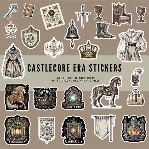 Castle-core, Castlecore Aesthetics, Castlecore Stickers, Medieval Sticker Sheet, Fantasy Vintage Stickers, Vintage-Aesthetics, Medieval Art,
