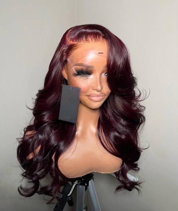 Burgundy Bodywave Beauty Lace Front Wig Amazon.com : METDIO 99J Burgundy wig human hair 13x4 body  main image 3