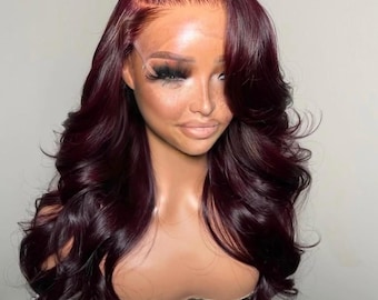 Burgundy Body Wave Wig: 13x6 HD Lace Front Human Hair Alopecia, cancer, hair loss, drag wig