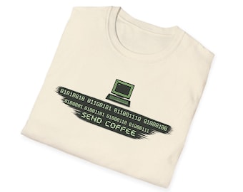 Camiseta con código binario "Envía café", humor de programador, camiseta tecnológica