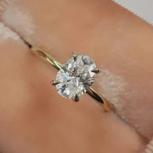 Hidden Halo 1.80CT Oval Cut Moissanite Engagement Ring, 10K/14K/18K Gold Engagement Ring, Proposal Gold Ring, Oval Solitaire Ring