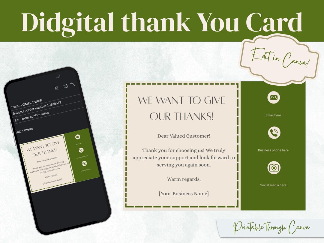 Editable Digital Thank You Card for Small Business | Canvas Template ...