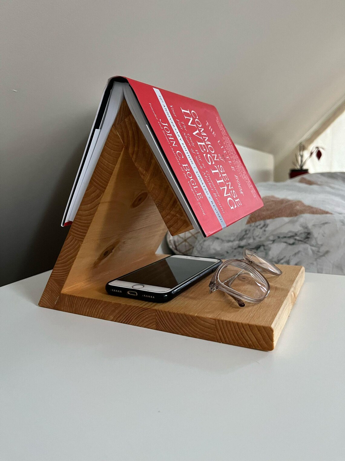 Handcrafted Wooden Bedside Book Stand Minimalist Nightstand Organizer ...