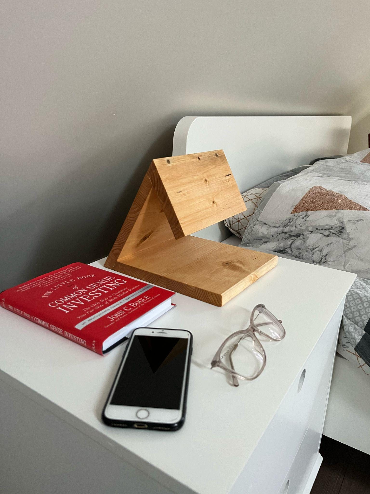 Handcrafted Wooden Bedside Book Stand Minimalist Nightstand Organizer ...