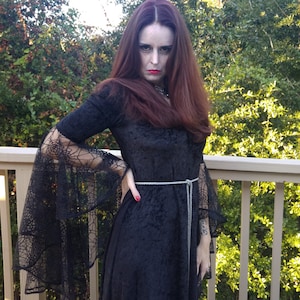 Halloween Dress,Medieval Gown,Elvish Dress,Gothic Dress, Pagan Gown, spider web lace image 1