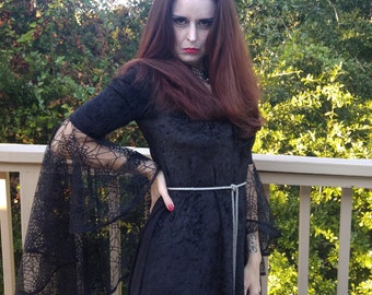 Halloween Dress,Medieval Gown,Elvish Dress,Gothic Dress, Pagan Gown, spider web lace