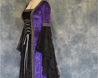 Medieval Gown, Halloween Dress, Pagan Dress, Medieval Hand Fasting Gown, Renaissance Gown, "Morticia"