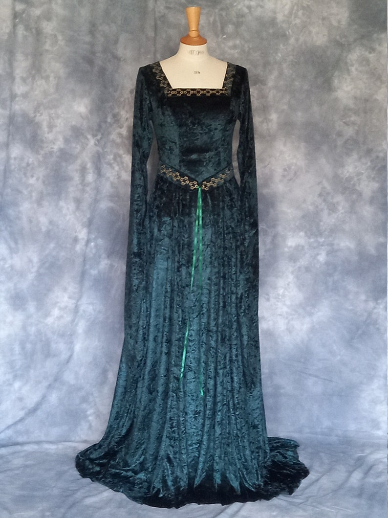 Cordelia, Celtic Inspired Medieval, Pre Raphaelite,Renaissance Gown, Handfasting Gown with Celtic Embroidery image 1