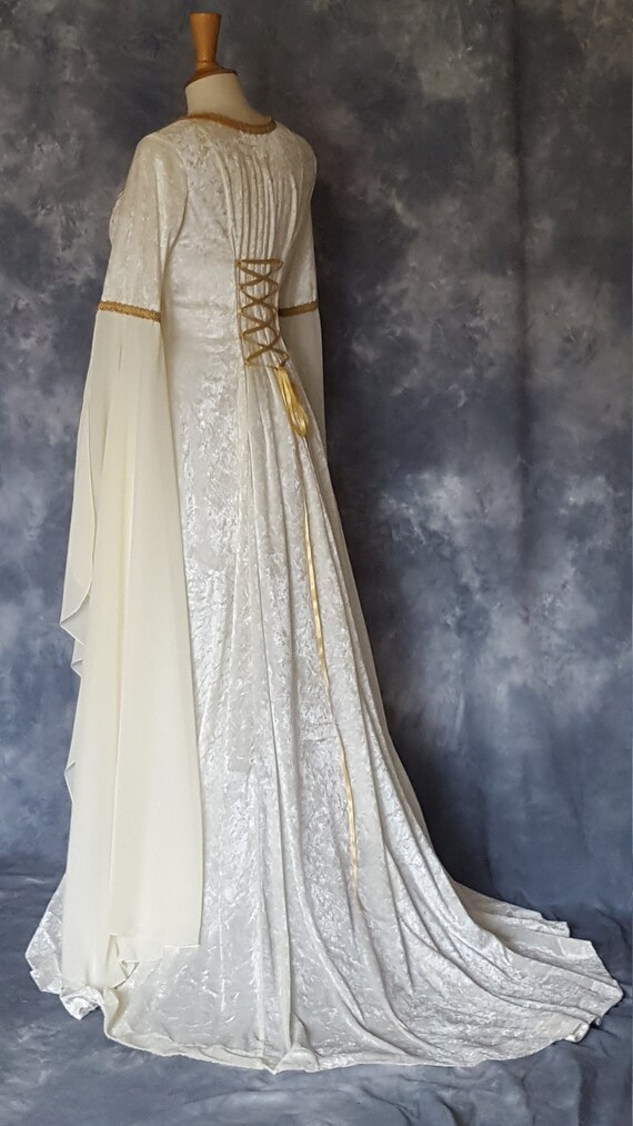 gold medieval wedding dress White Velvet Wedding Dress The Accolade