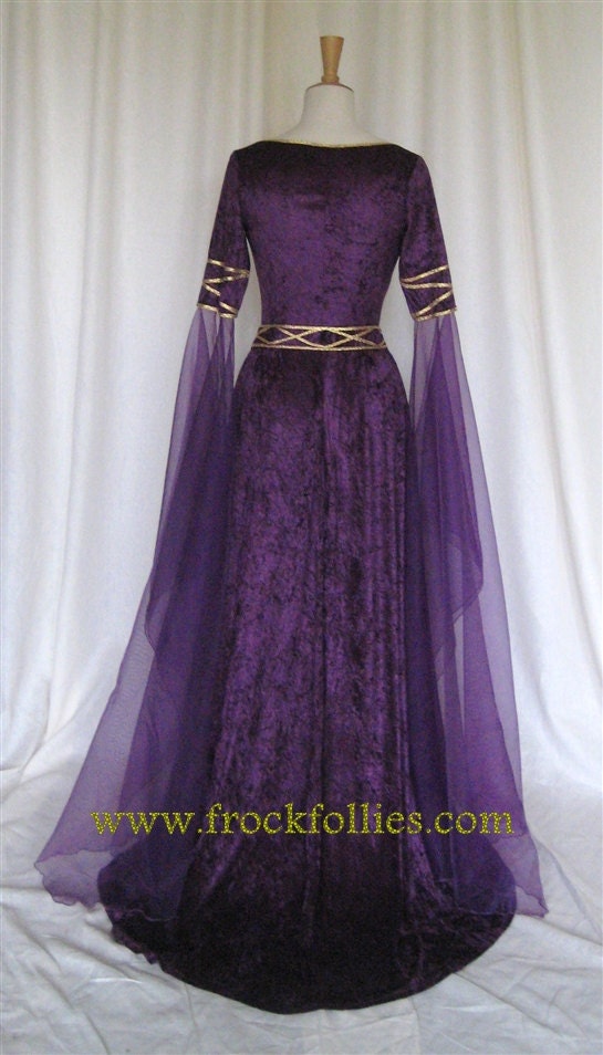 purple medieval wedding dress Eve, a Celtic, Elvish, Medieval, Pagan Wedding Gown with Applique Decoration