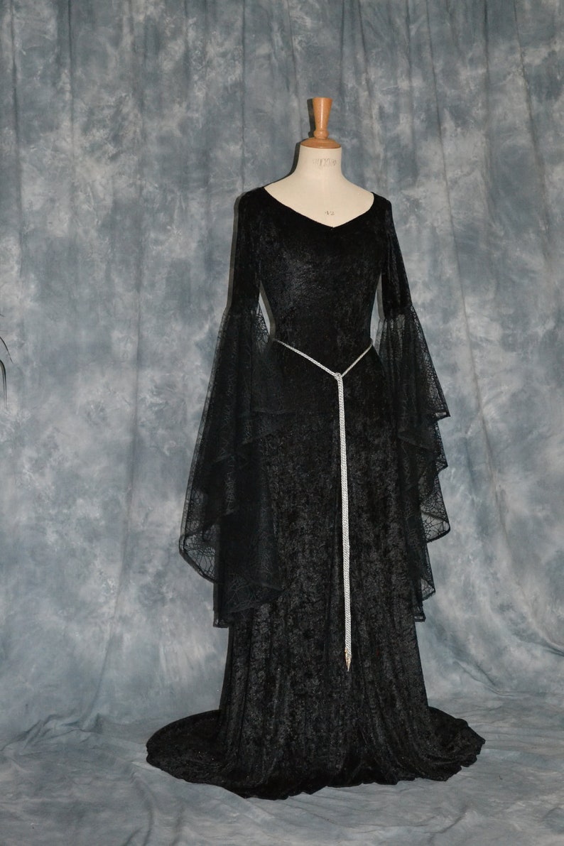 Halloween Dress,Medieval Gown,Elvish Dress,Gothic Dress, Pagan Gown, spider web lace image 3