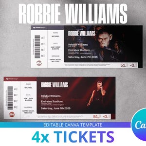 Bearbeitbares Robbie Williams Souvenir Konzert Ticket