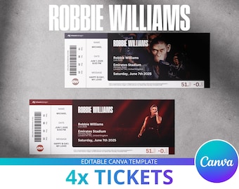 Bearbeitbares Robbie Williams Souvenir Konzert Ticket